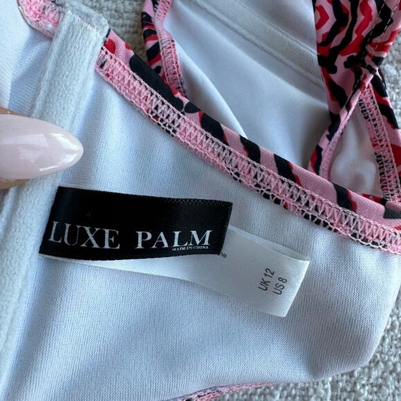 ASOS Lux Palm Pink Zebra Print Tie Front Bikini Top Size 8 - Picture 4 of 5